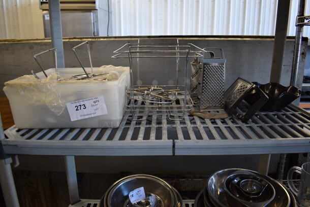 ALL ONE MONEY! Tier Lot of Various Items Including Graters, Chafing Dish Frames and Silverware