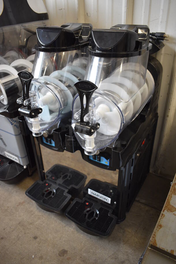 BRAND NEW! Narvon Model AURORA 2 Metal Commercial Countertop 2 Hopper Slushie Machine. Each Hopper Has 1.6 Gallon Capacity. 120 Volts, 1 Phase. 17x22x30. Tested and Powers On But Does Not Get Cold - Image 2 of 5