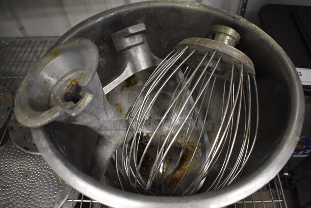 Hobart A-200-20 Metal 20 Quart Mixing Bowl w/ Balloon Whisk, Pastry and Dough Hook Attachments. 14x14x11.5 - Image 2 of 5