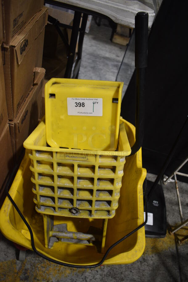 Rubbermaid Yellow Poly Mop Bucket w/ Wringing Attachment on Commercial Casters. 15x19x30 - Image 3 of 3