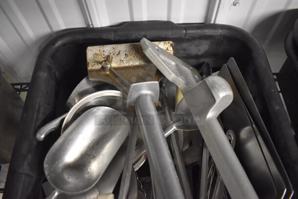 ALL ONE MONEY! Lot of Various Poly Utensils Including Scraper and Spatulas in Black Poly Bus Bin - Image 2 of 5
