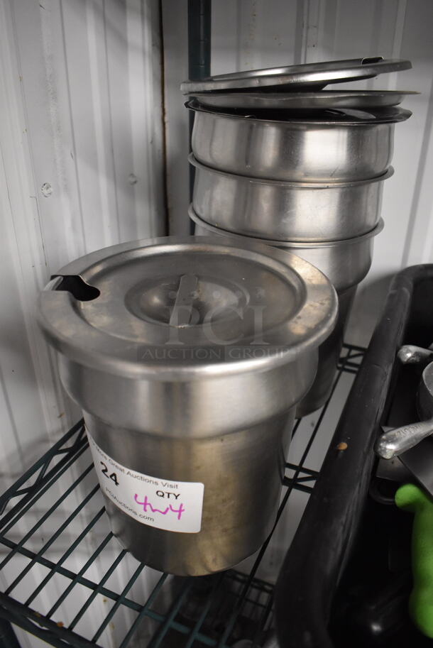 4 Stainless Steel Cylindrical Drop In Bins w/ 4 Lids. 7.5x7.5x8. 4 Times Your Bid! - Image 2 of 3