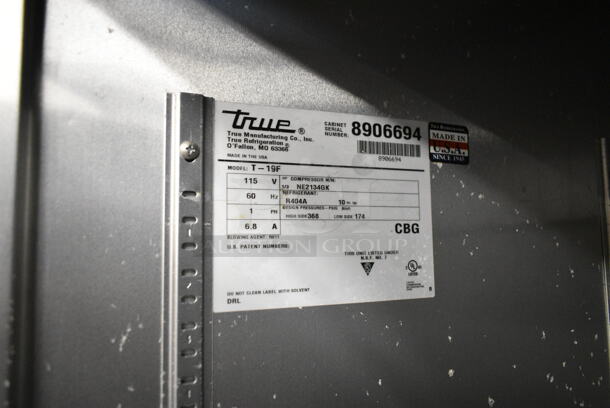 2016 True T-19F Stainless Steel Commercial Single Door Reach In Freezer w/ Poly Coated Racks and Commercial Casters. 115 Volts, 1 Phase. Tested and Working! - Image 8 of 8