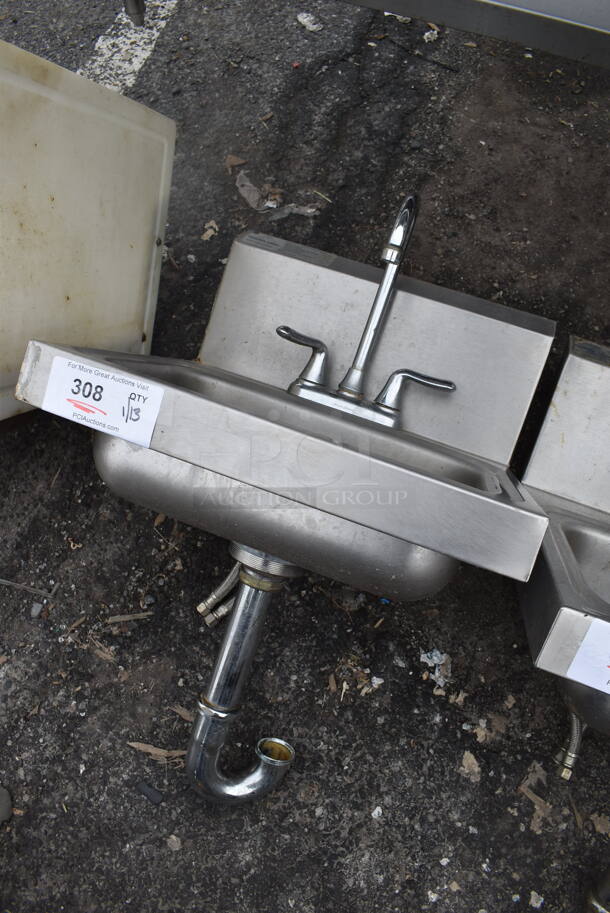 Stainless Steel Single Bay Wall Mount Sink w/ Faucet and Handles. 17x17x24 - Image 2 of 6