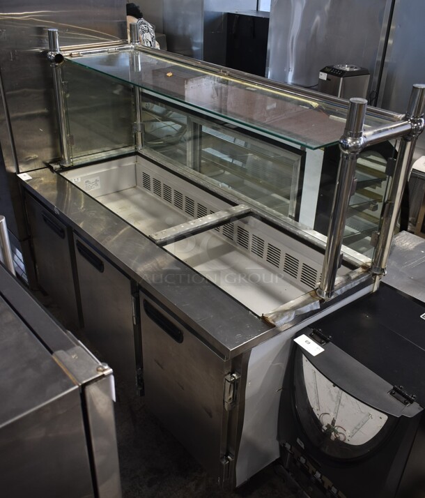 2015 Leader ESLM72S/C Stainless Steel Commercial Prep Table w/ Glass Over Shelf on Commercial Casters. 115 Volts, 1 Phase. Tested and Working! - Image 1 of 8