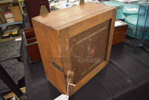 ONE OF A KIND! The Pennsylvania Railroad Wooden First Aid Cabinet With First Aid For Wounds Tin Can - Image 3 of 8