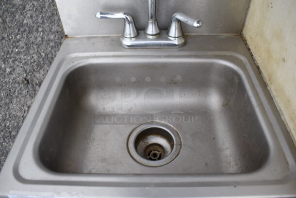 Stainless Steel Single Bay Wall Mount Sink w/ Side Splash Guard, Faucet and Handles. 17x17x24 - Image 4 of 5