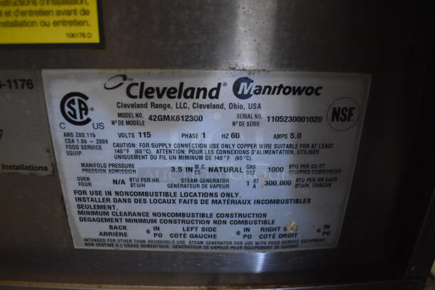 2011 Cleveland 42GMK612300 Stainless Steel Commercial Floor Style Natural Gas Powered Tilting Kettle Station w/ KDT-6-T 6 Gallon and KDT-12-T 12 Gallon. 41x38x63 - Image 7 of 8