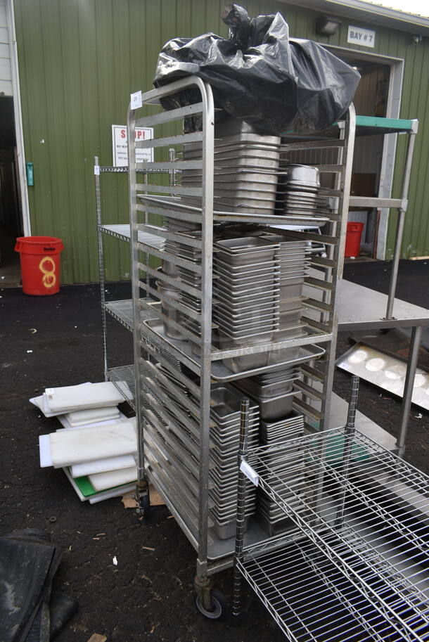 Metal Commercial Pan Transport Rack w/ Various Stainless Steel Drop In Bins on Commercial Casters. - Image 2 of 2