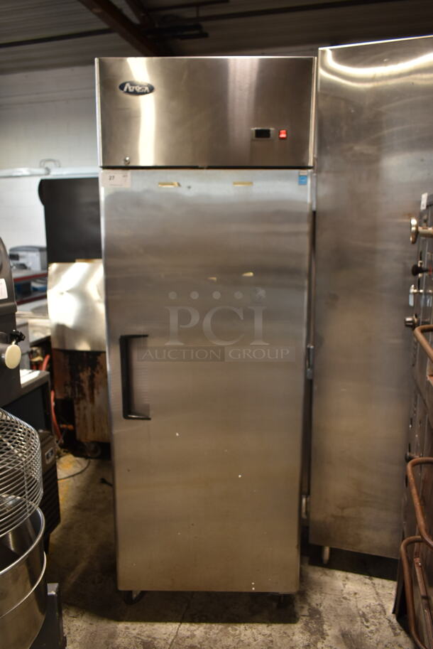 2016 Atosa MBF8004 Stainless Steel Commercial Single Door Reach In Cooler w/ Poly Coated Racks on Commercial Casters. 115 Volts, 1 Phase. Tested and Working! - Image 1 of 7