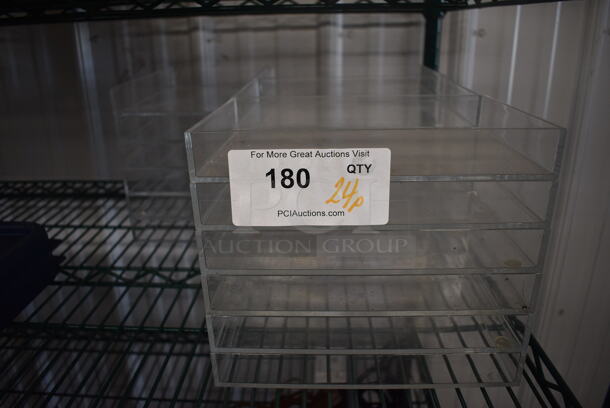 ALL ONE MONEY! Lot of 24 Clear Poly Bins! 9.5x6.5x1.5