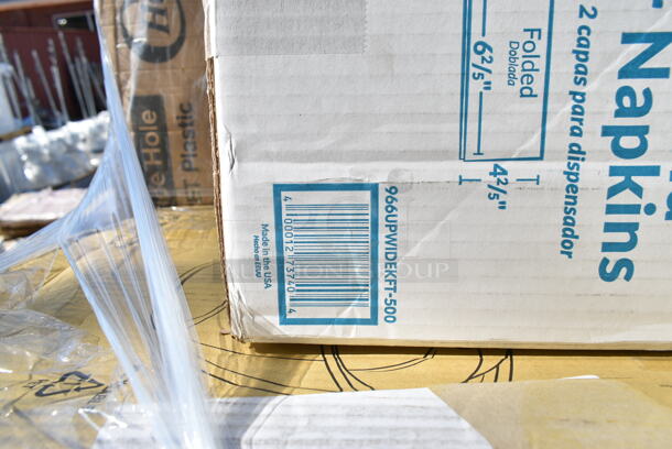 PALLET LOT of 31 BRAND NEW Boxes Including 966UPWIDEKFT-500 OneUp by Choice Kraft 2-Ply Wide Interfold 6 1/2" x 8 1/2" Dispenser Napkin - 6000/Case, 127SB32COMBO Choice 32 oz. Clear Plastic Salad Bowl with Lid - 150/Case, 347TCL9 Choice 9 oz. Clear Disposable Plastic Tumbler - 500/Case, 130BKFKSH Choice Black Heavy Weight Wrapped Plastic Cutlery Pack - 500/Case, 347SLWG8 Visions 8 oz. Heavy Weight Clear Plastic Stemless Wine Glass - 64/Case, 127RDTFLBULK Choice Microwavable Translucent Customizable Recessed Fit Deli Lid - 500/Case, 500LFLAT32 Choice Clear Plastic Flat Lid with Straw Slot - 32 oz. - 500/Case, 5014046XXH Lavex Pro 45 Gallon 3 Mil 40" x 46" Low Density Heavy-Duty Industrial Contractor Black Trash Bag / Can Liner - 50/Case, 394325M Noble NexGen Powder-Free Disposable Blue Hybrid 3 Mil Thick Gloves - Medium - 1000/Case, 500TO993C3 Choice 9" x 9" x 3" Microwaveable 3-Compartment Black / Clear Plastic Hinged Container - 100/Case, 395OP EcoChoice Compostable Sugarcane / Bagasse 10" x 12 1/2" Oval Platter - 500/Case, 500CFT White Premium C-Fold Towel - 2200/Case, 128HD16COMBO Choice Heavy Duty 16 oz. Microwavable Translucent Plastic Deli Container and Lid Combo Pack - 240/Case, 2 Box 760PCC07W Choice 7 oz. White Poly Paper Cold Cup - 2000/Case, 128HD8COMBO Choice Heavy Duty 8 oz. Microwavable Translucent Plastic Deli Container and Lid Combo Pack - 240/Case, 128HD16COMBO ChoiceHD 16 oz. Microwavable Translucent Plastic Deli Container and Lid Combo Pack - 240/Case, 500LDOMEW Choice 9 oz., 12 oz., 16 oz., 20 oz., 24 oz. Clear PET Dome Lid with 2" Hole - 1000/Case, 500TW7 Choice 7 oz. Translucent Thin Wall Plastic Cold Cup - 2500/Case. 31 Times Your Bid!  - Image 2 of 12