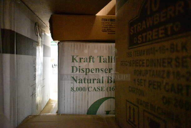 PALLET LOT of 30 BRAND NEW Boxes Including 3 Box 795PTOKFT1 Choice 4 5/8" x 3 1/2" x 2 1/2" Kraft Microwavable Folded Paper #1 Take-Out Container - 450/Case, 2 Choice Deli Container Lids, 280SHOOTNEON Choice 5 5/8" Neon Plastic Test Tube Shot / Shooter with Assorted Colors - 1000/Case, 164UMBAL06TC Umbrella, 612527PCO Choice 7" Round Standard Weight Foil Take-Out Pan with Dome Lid - 200/Case, Strawberry Street Dinner Set, 164IMBSS75CM Umbrella. 30 Times Your Bid!  - Image 12 of 12