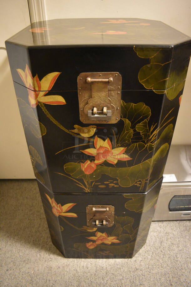 2 Japanese Style Decorative Trunks with Flower Mural. 2 Times Your Bid! - Image 4 of 4
