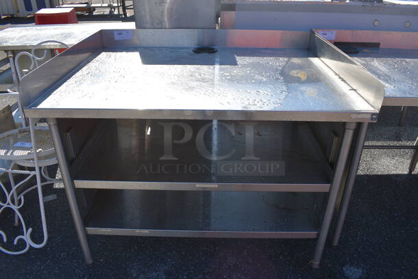 Stainless Steel Commercial Table w/ Under Shelves, Back and Side Splash Guards. 48x32x38