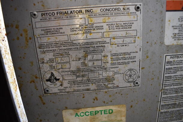 Pitco Frialator SG14RS Stainless Steel Commercial Floor Style Propane Gas Powered Deep Fat Fryer on Commercial Casters w/ 2 Metal Fry Baskets and Metal Lid. 122,000 BTU. 16x35x47 - Image 6 of 7