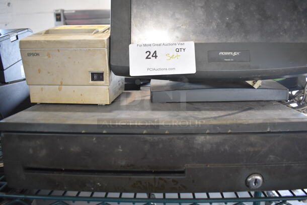 ALL ONE MONEY! Lot of Posiflex 15" POS Monitor w/ Epson M129B Receipt Printer and Metal Cash Drawer - Image 3 of 5