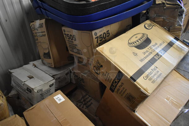 PALLET LOT of 26 BRAND NEW! Boxes Including Regency 460SS2142 Spec Line 21" x 42" NSF Stainless Steel Solid Shelf, 129MCR24B Choice 24 oz. Black Round Microwavable Heavy Weight Container with Lid 7 1/4" - 150/Case, 2 Box Libbey 7505 Vina 18.25 oz. Customizable Balloon Wine / Cocktail Glass - 12/Case, 2 Box Choice Medium Weight White Plastic Soup Spoon - 1000/Case, 130BKFSH Visions Wrapped Black Heavy Weight Plastic Cutlery Pack, 84891005127 Globe Industrial Matte Black Hardwire Pendant Light. 26 Times Your Bid! - Image 4 of 10