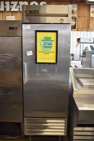 True T-23 Stainless Steel Commercial Single Door Reach In Cooler. 115 Volts, 1 Phase. 27x31x85. Tested and Working!