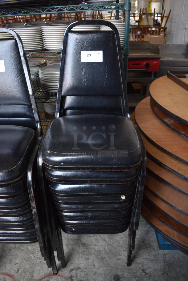 8 Black Metal Stackable Banquet Chairs w/ Black Cushions. 18x20x34. 8 Times Your Bid!