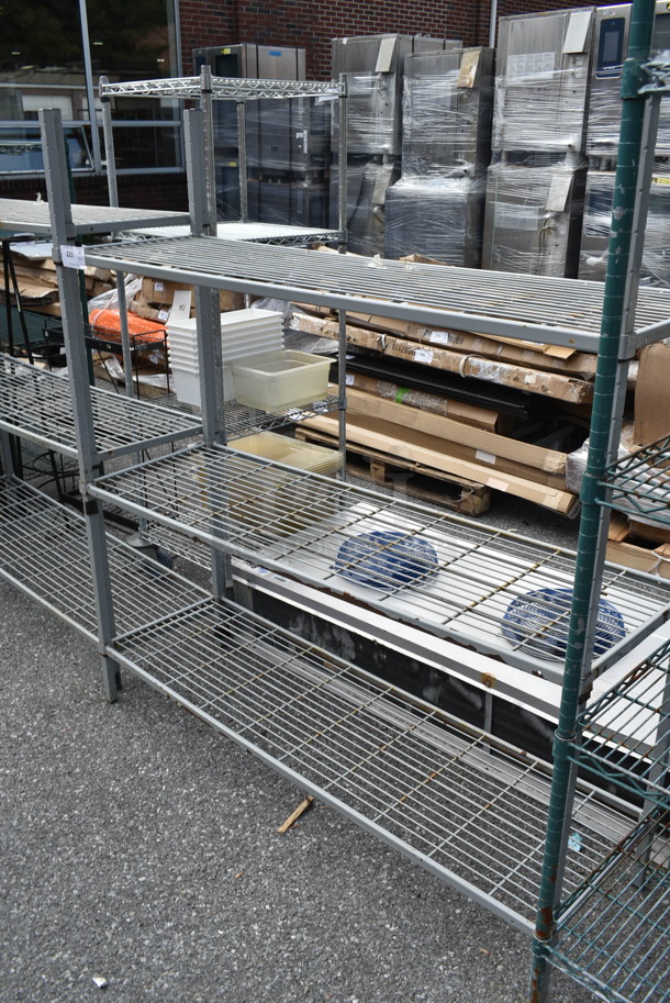 Gray Metal 3 Tier Shelving Unit. BUYER MUST DISMANTLE. PCI CANNOT DISMANTLE FOR SHIPPING. PLEASE CONSIDER FREIGHT CHARGES. - Image 1 of 3