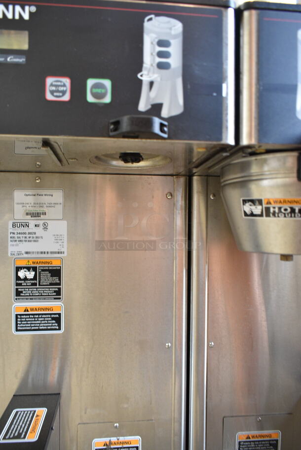 Bunn DUAL TF DBC Stainless Steel Commercial Countertop Double Coffee Machine w/ Hot Water Dispenser and 2 Metal Brew Baskets. 120/208-240 Volts, 1 Phase.  - Image 6 of 8