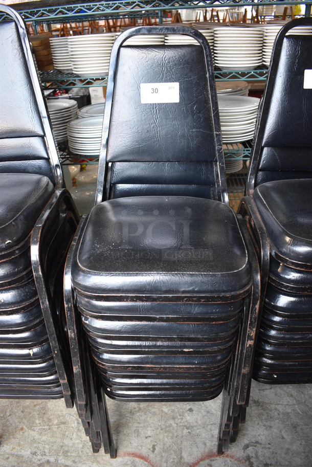 8 Black Metal Stackable Banquet Chairs w/ Black Cushions. 18x20x34. 8 Times Your Bid! - Image 2 of 5