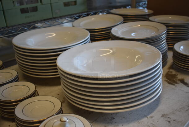 ALL ONE MONEY! Lot of Various Items on Tabletop Including Serving Trays, Ceramic Plates, Ceramic Espresso Mugs - Image 12 of 12
