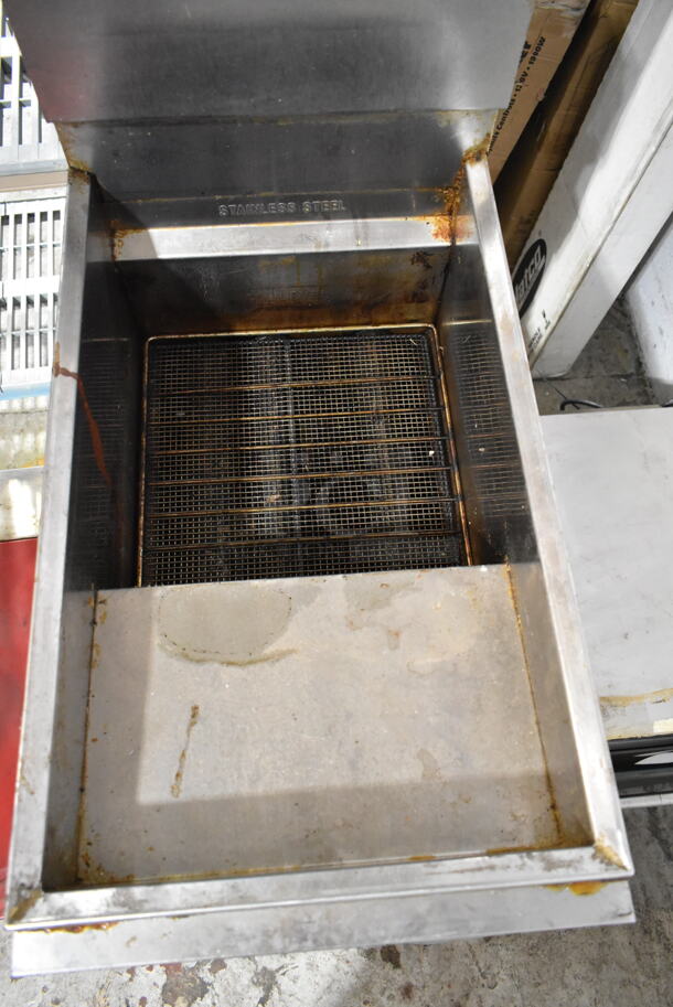 American Range Stainless Steel Commercial Natural Gas Powered Floor Style Deep Fat Fryer on Commercial Casters.  - Image 3 of 6