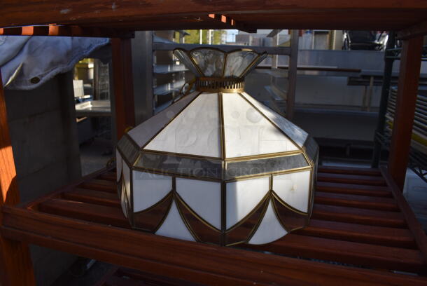 Wood Pattern 4 Tier Rack on Casters w/ Tiffany Style Lamp and Basket. 31.5x29x56 - Image 4 of 6