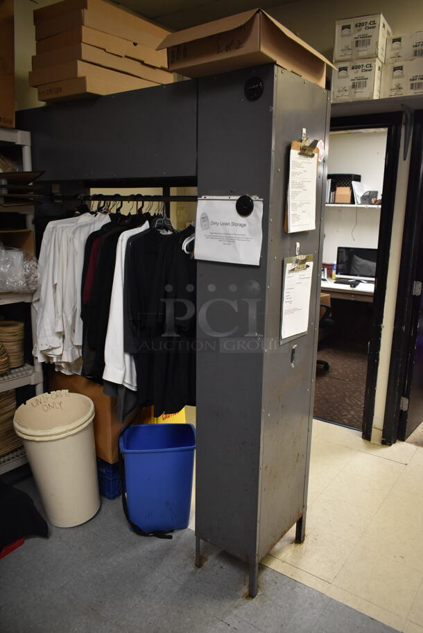 Gray Metal U Shaped 15 Cubby Locker w/ Shirts Shown In Picture. (dish room)  - Image 6 of 6