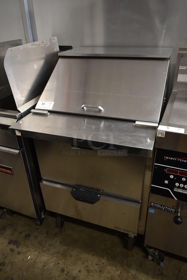Beverage Air SPED27HC-12M-B Stainless Steel Commercial Sandwich Salad Prep Table Bain Marie Mega Top w/ 2 Drawers on Commercial Casters. 115 Volts, 1 Phase. Tested and Powers On But Does Not Get Cold