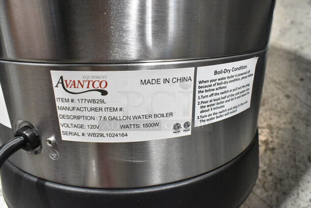 BRAND NEW SCRATCH AND DENT! Avantco 177WB29L 7.6 Gallon 196 Cup (29 Liter) Water Boiler. 120 Volts, 1 Phase.  - Image 7 of 7