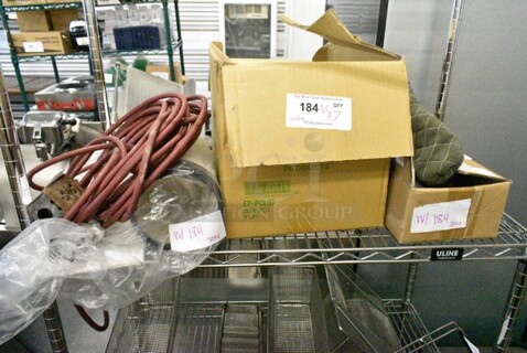 ALL ONE MONEY! Lot of Various Items Including Extension Cord, Muffin Baking Pans, Utensils, Roller Door Pieces, Thermopile Safe 541700237 TY for Mainstreet Fryer, 378PSMM2116 Bowl Gasket, Oven Mitt. 