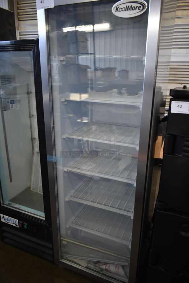 BRAND NEW SCRATCH AND DENT! KoolMore KM-FMD12SGD Metal Commercial Single Door Reach In Freezer Merchandiser w/ Poly Coated Racks. 115 Volts, 1 Phase. Tested and Working! - Image 3 of 5