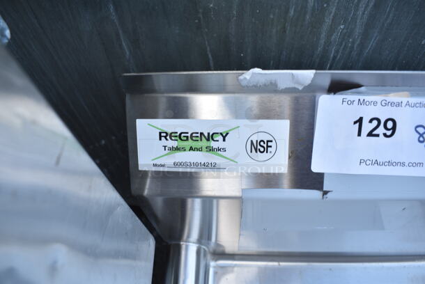 BRAND NEW SCRATCH AND DENT! Regency 600S31014212 58" 16-Gauge Stainless Steel Three Compartment Commercial Sink with Galvanized Steel Legs and 2 Drainboards - 10" x 14" x 10" Bowls - Image 10 of 10
