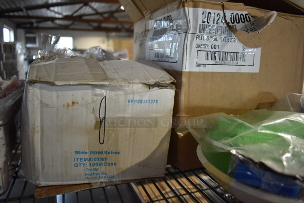 ALL ONE MONEY! Tier Lot of Various Items Including Sugar Packets, Coffee Brew Basket Filters and Poly Knives - Image 3 of 7
