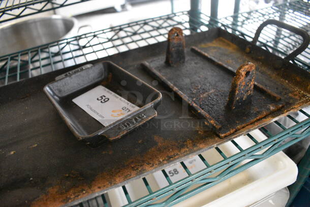 ALL ONE MONEY! Lot of 3 Cast Iron Items Including Bacon Press and Pans. Includes 21.5x10.5x3 - Image 3 of 3