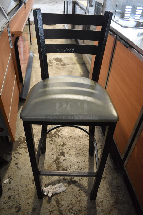 4 Ladder Back Bar Stools With Vinyl Padded Seat. Cosmetic Condition May Vary. 4 Times Your Bid! 