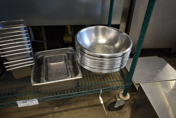 ALL ONE MONEY! Tier Lot of Various Items Including Metal Skillets, Metal Bowls and Stainless Steel Drop In Bins. - Image 2 of 3