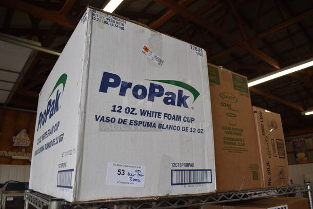 ALL ONE MONEY! Tier Lot of 3 Boxes of Paper Products; Foam Cups, Plastic Lids and Containers - Image 1 of 4