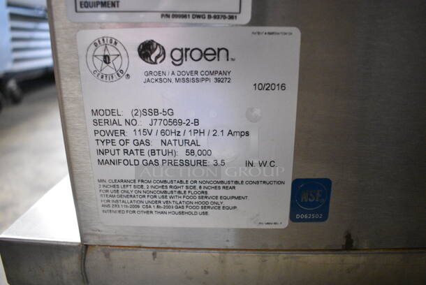 2016 Groen SSB-5G Stainless Steel Commercial Natural Gas Powered Double Deck Steam Cabinet. 58,000 BTU.  - Image 8 of 8