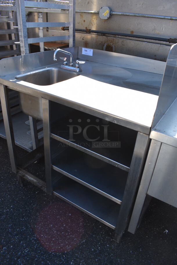 Stainless Steel Commercial Table w/ Sink Basin, Faucet, Handles, Side Splash Guards and Under Shelves. 36x31x38. Bay 10x14x9 - Image 2 of 5