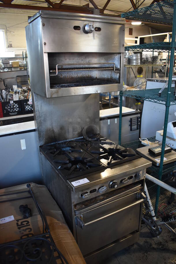 Jade Range Stainless Steel Commercial Natural Gas Powered 4 Burner Range w/ Salamander Cheese Melter, Oven and Back Splash on Commercial Casters. 24x32x76 - Image 2 of 9