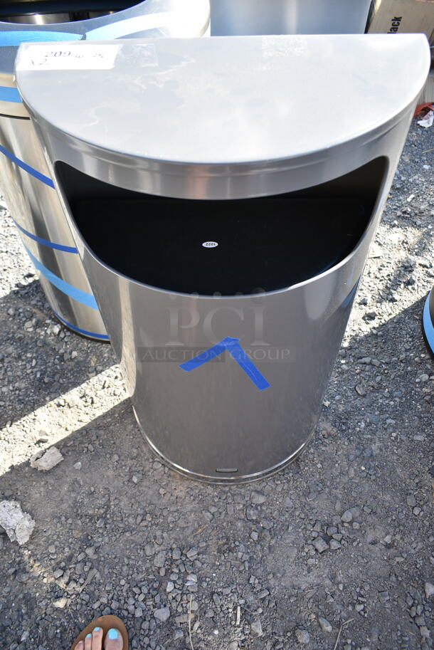2 BRAND NEW SCRATCH AND DENT! Stainless Steel Trash Cans Including 6902147582 Rubbermaid Refine 2147582 21 Gallon Stainless Steel Half Round Waste Container. 2 Times Your Bid! - Image 6 of 7