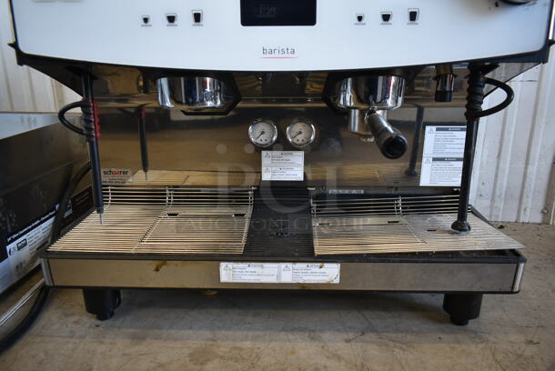 2018 Schaerer Barista Stainless Steel Commercial Countertop 2 Group Espresso Machine w/ 2 Steam Wands and 2 Hoppers. 208/240 Volts, 1 Phase.
 - Image 5 of 8