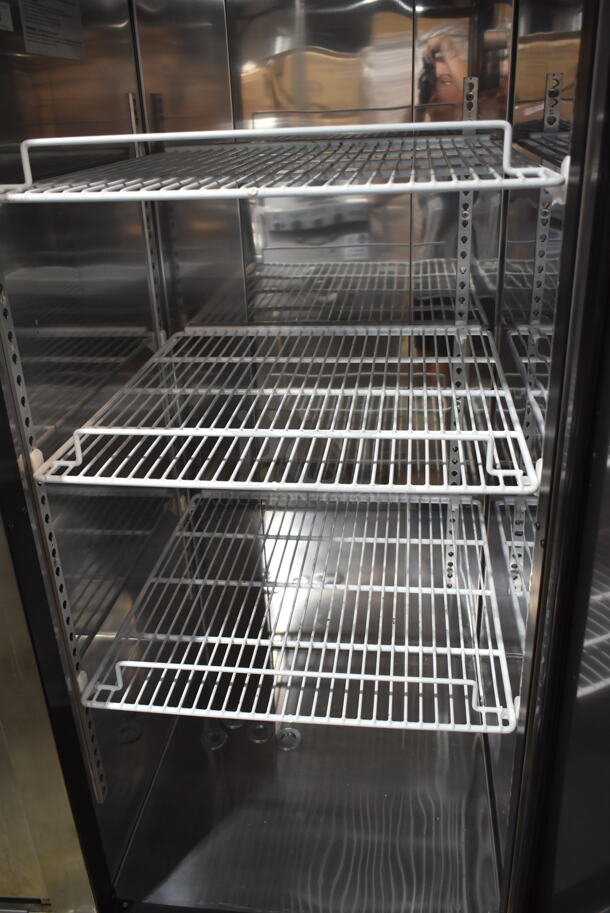 BRAND NEW SCRATCH AND DENT! 2021 Maxx Cold MCR-23FDHC Stainless Steel Commercial Single Door Reach In Cooler w/ Poly Coated Racks and Commercial Casters. 115 Volts, 1 Phase. Tested and Working! - Image 5 of 6