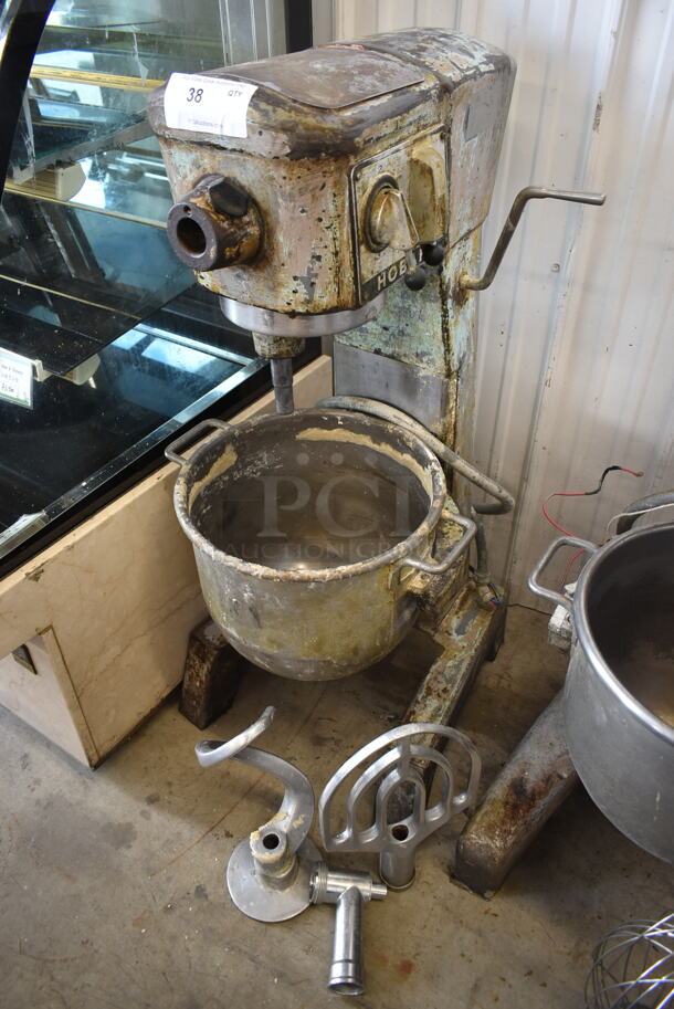 Hobart D-300 Metal Commercial Floor Style 30 Quart Planetary Dough Mixer w/ Metal Mixing Bowl, Meat Grinder Piece, Dough Hook and Paddle Attachment. 208 Volts, 3 Phase. - Item #1075047