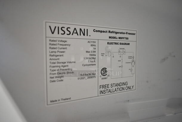 Vissani MDFF7SS Metal Cooler w/ Freezer. 115 Volts, 1 Phase. Cannot Test, Compressor Appears to be Damaged - Image 7 of 7