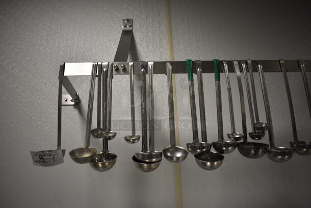 Stainless Steel Commercial Wall Mount Pot Rack w/ Various Metal Ladles. 60x12x16. BUYER MUST REMOVE. (kitchen) - Image 2 of 4